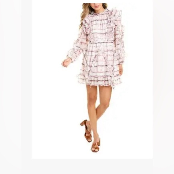 70/21 Dresses & Skirts - 70/21 Pink and White Tie-Dye Ruffled Long Sleeve Dress